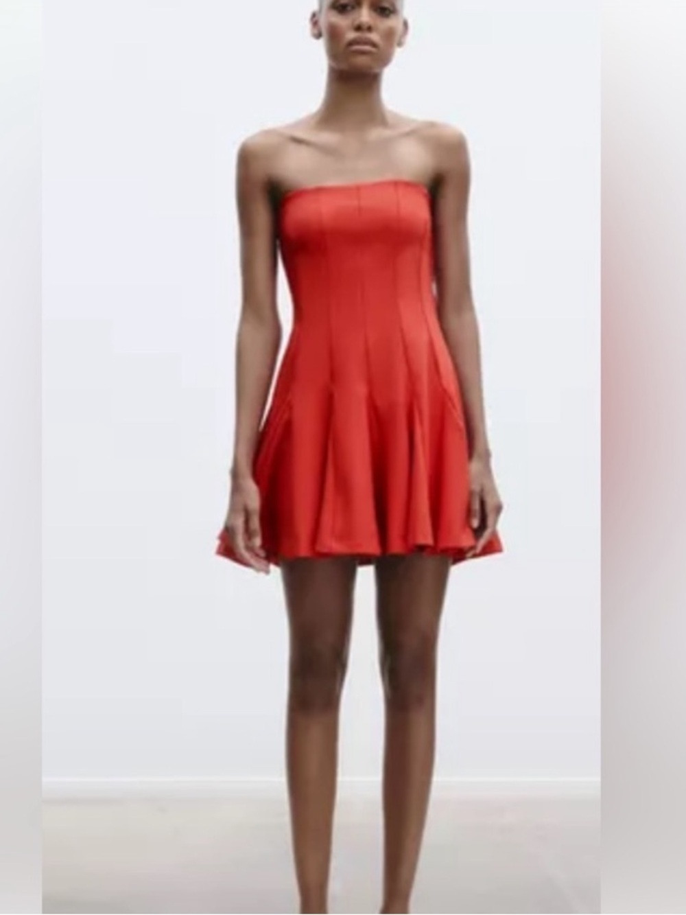 Zara Strapless poppy Godet Mini Dress small